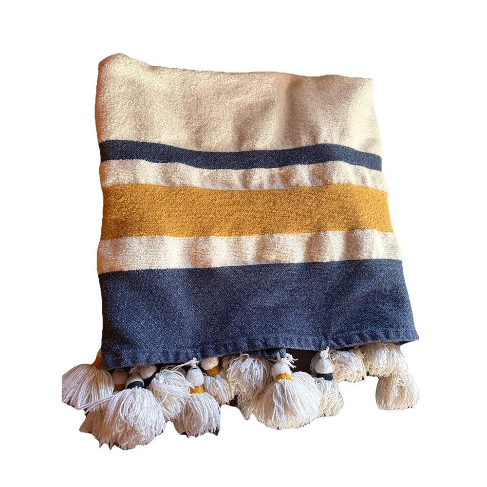 Boho Stripe Throw  Blanket With Tassels Poly Cotton Blend Sofa Blanket India